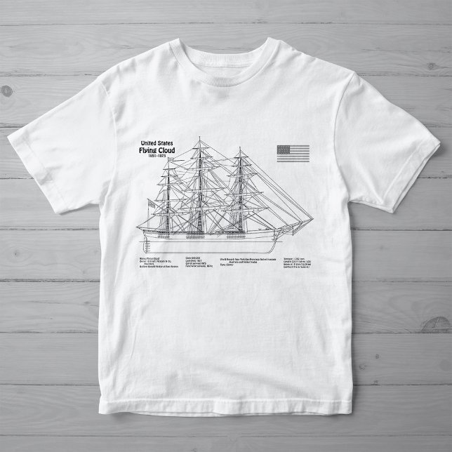 Clipper Ship Flying Cloud - Ship Blueprint SD T-Shirt (Clipper Ship Flying Cloud - Ship Blueprint SD. Girl Basic White T-Shirt)
