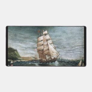 Clipper Ship in New York Harbour 1890 Desk Mat