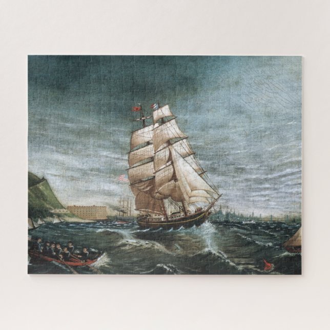 Clipper Ship in New York Harbour 1890 Jigsaw Puzzle (Horizontal)