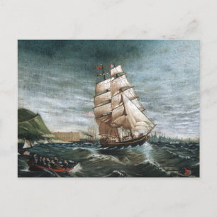 Clipper Ship in New York Harbour 1890 Postcard