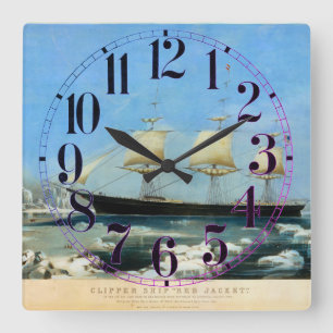 Clipper Ship Red Jacket 1854 Square Wall Clock