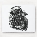 Cloaked Reaper Chopper Rider  Mouse Pad<br><div class="desc">A dark and powerful illustration featuring the Grim Reaper riding a rugged vintage motorcycle. With a flowing cloak and towering scythe,  the skeletal rider speeds forward like a ghost of the open road.</div>