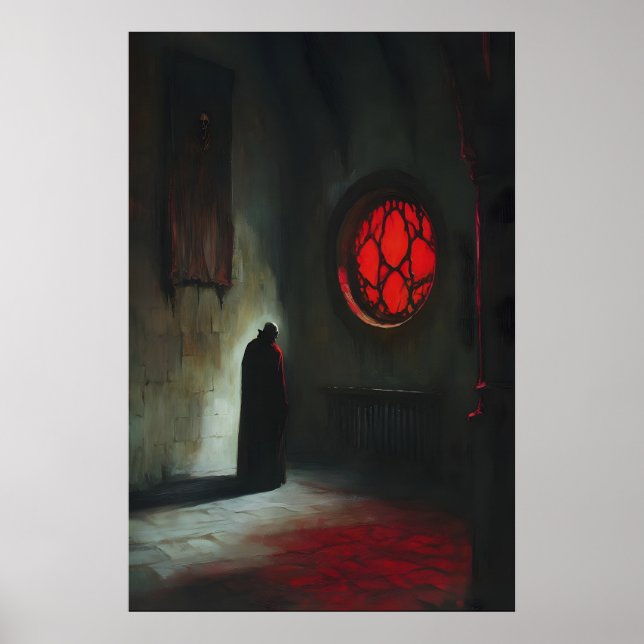 Cloaked Vampire Dracula in Red Light Gothic Horror Poster (Front)