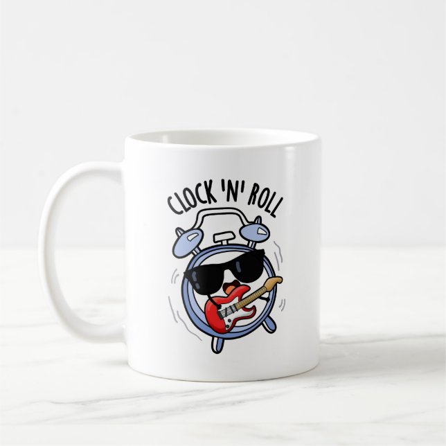 Clock And Roll Funny Rock Pun  Coffee Mug (Left)