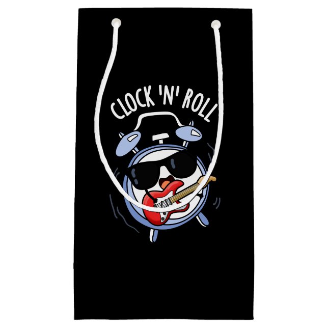 Clock And Roll Funny Rock Pun Dark BG Small Gift Bag (Front)