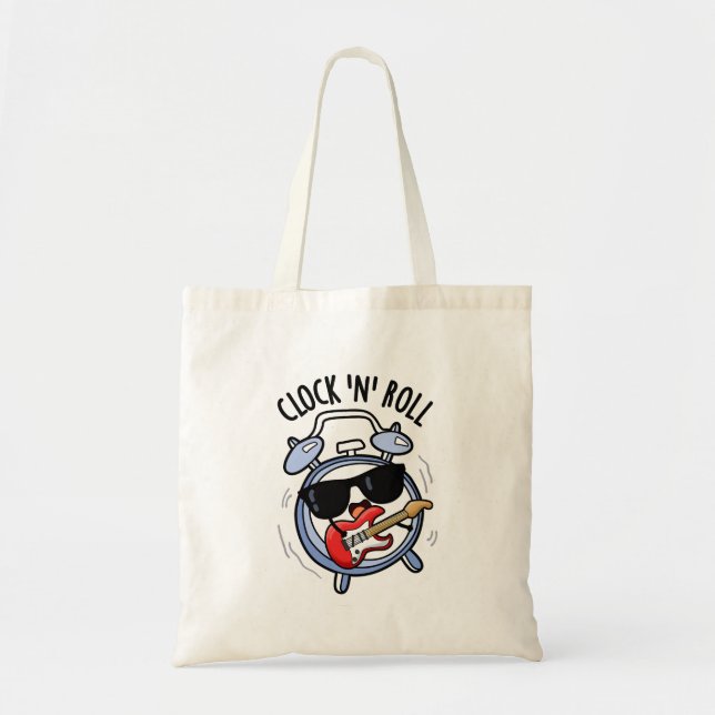 Clock And Roll Funny Rock Pun  Tote Bag (Front)