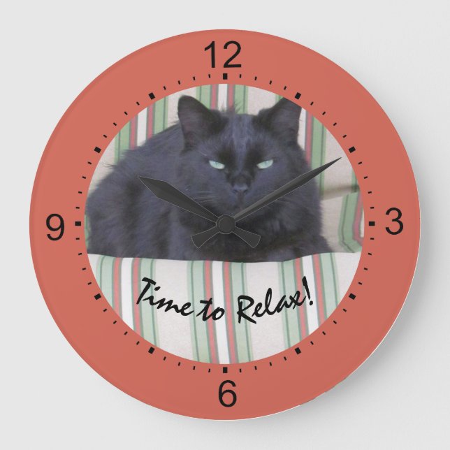Clock - Black Cat on Cushions (Front)