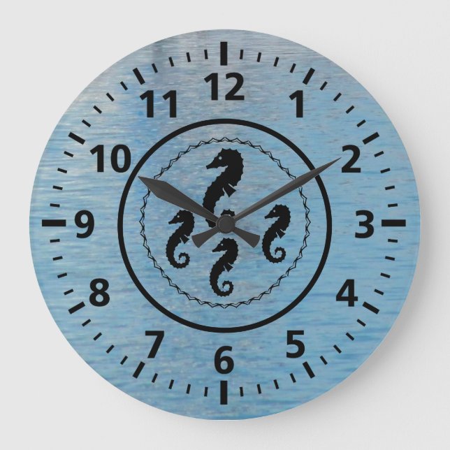 Clock - Black Seahorses and Water (Front)