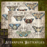 CLOCK BUTTERFLIES VICTORIAN STEAMPUNK TISSUE PAPER<br><div class="desc">Original design with antique natural science butterfly prints and old clock images on faded Victorian wallpaper. Change up the mood of the image by printing on different coloured tissues.</div>