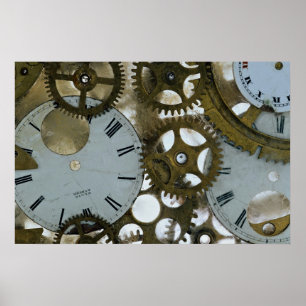 Clock cogs in ice poster