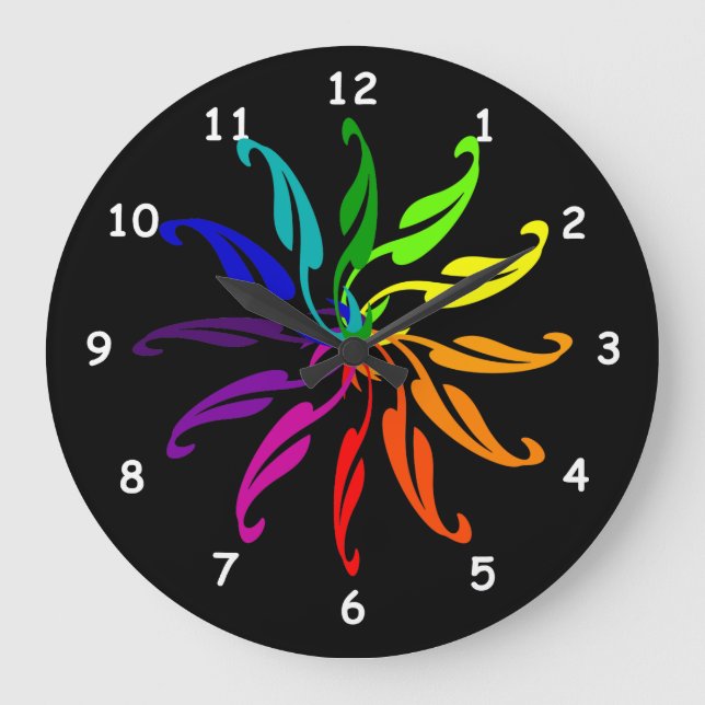 Clock - Colour wheel leaves on Black (Front)