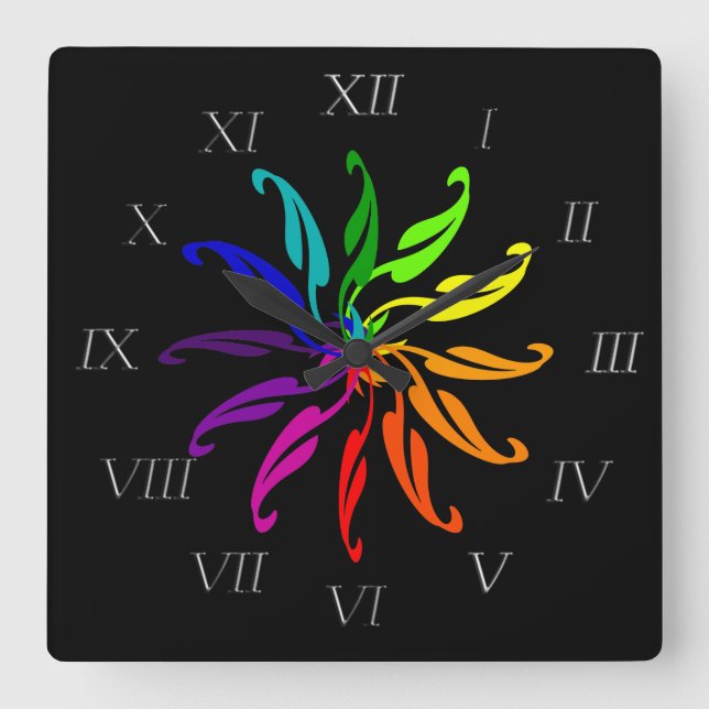 Clock - Colour Wheel leaves  with Roman Numerals (Front)