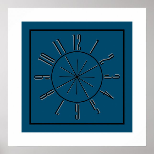 Clock & Compass Artwork Ocean Blue, Black & Grey  Poster (Front)