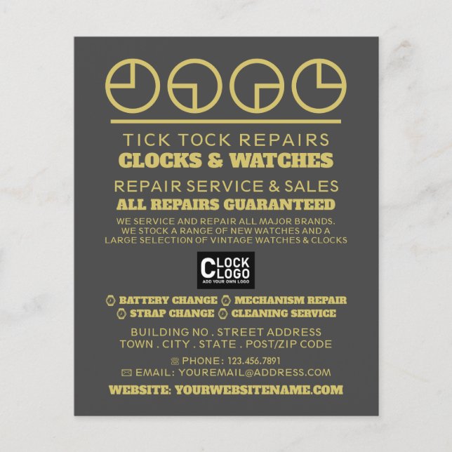 Clock Face Icons, Horologist Advertising Flyer (Front)