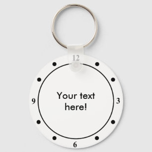 Clock face text black white key ring