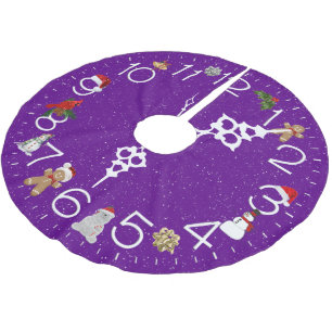 Clock Face With Christmas Elements Brushed Polyester Tree Skirt
