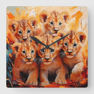 Clock - Five Lion Cubs Artwork