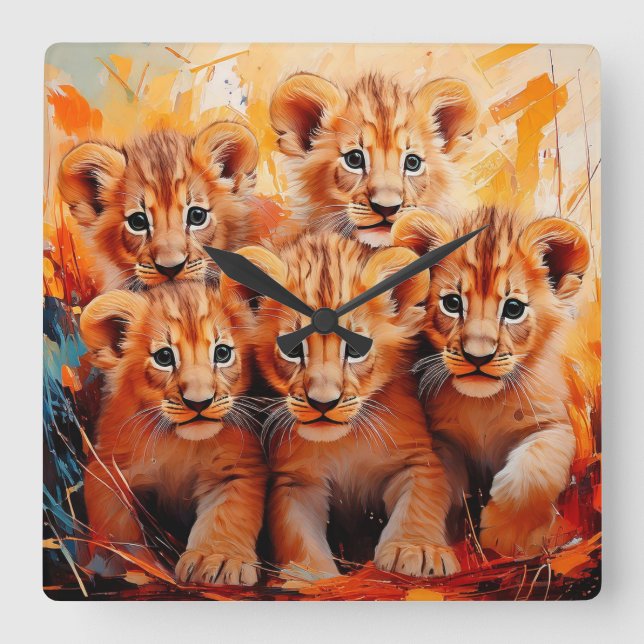 Clock - Five Lion Cubs Artwork (Front)