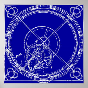 Clock Gears Blueprint Poster