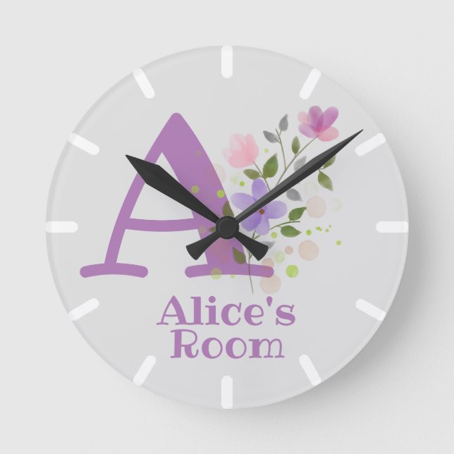 Clock in a Floral Design with Name Alice (Front)