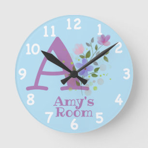 Clock in a Floral Design with Name Amy