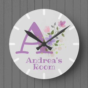Clock in a Floral Design with Name Andrea