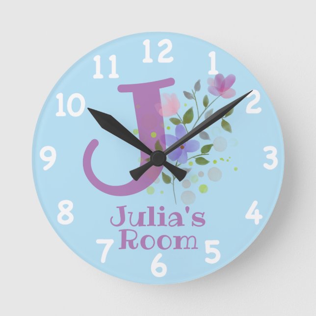 Clock in a Floral Design with Name & Initial (Front)