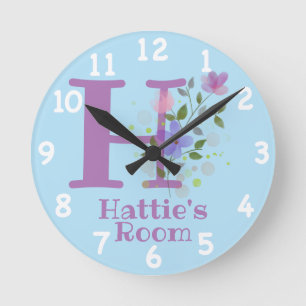 Clock in a Floral Design with Name & Initial