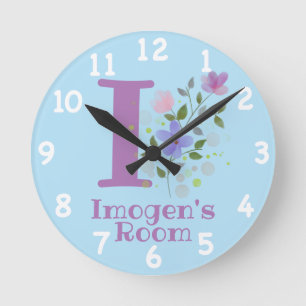 Clock in a Floral Design with Name & Initial