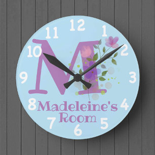 Clock in a Floral Design with Name & Initial
