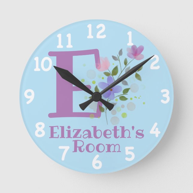 Clock in a Floral Design with Name & Initial (Front)