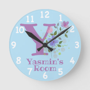 Clock in a Floral Design with Name & Initial