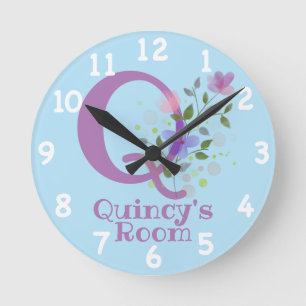 Clock in a Floral Design with Name & Initial