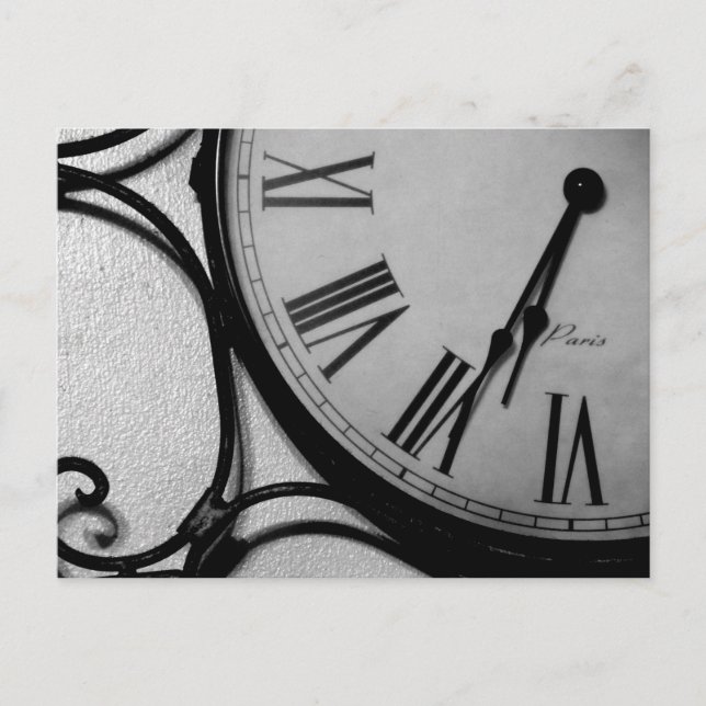 CLOCK IN BLACK & WHITE POSTCARD (Front)