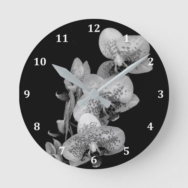 Clock In Black & White with Orchids (Front)