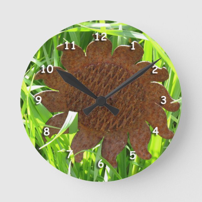 Clock - Iron Sunflower in Grass (Front)