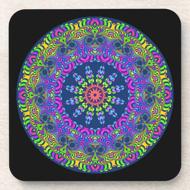 Clock Mandala - neon 2 Coaster (Front)