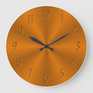 CLOCK - ORANGE METAL LOOK CURVED HOUR NUMBERS