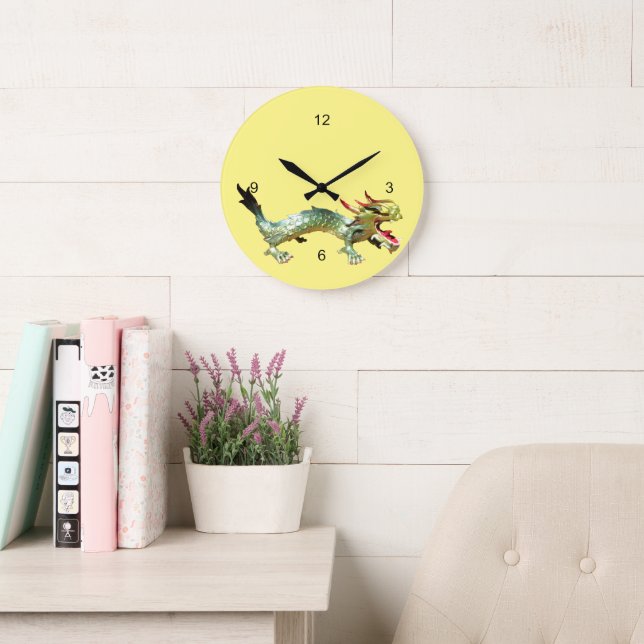 Clock - Oriental Dragon on Yellow (Reading Room)