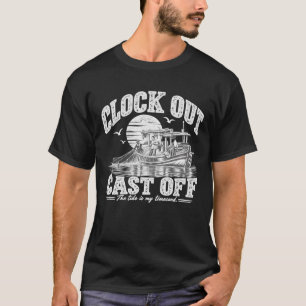 Clock Out Cast Off Fishing Work Humour T-Shirt
