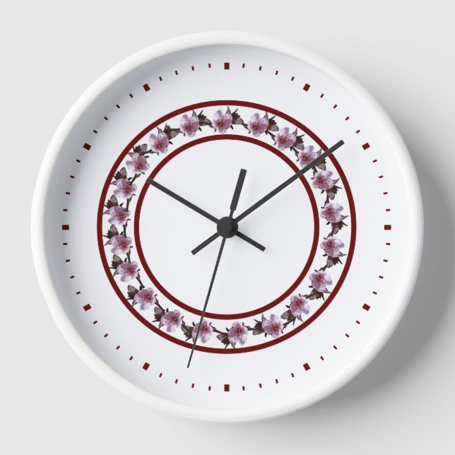 Clock - Plum Blossom Circle between Maroon Lines (Front)