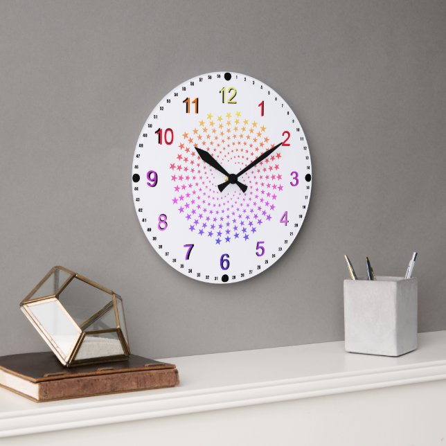 Clock - Rainbow Colored Stars (Office)