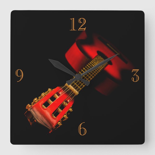 CLOCK - RED GUITAR ON BLACK (Front)