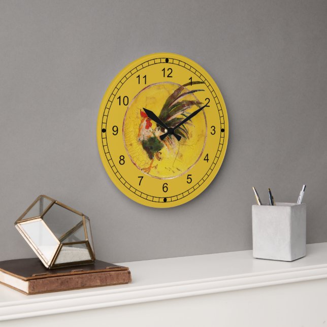 Clock - Rooster and Yellow Background (Office)