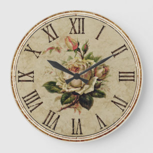 Clock Round Vintage Shabby Look “Rose” natur