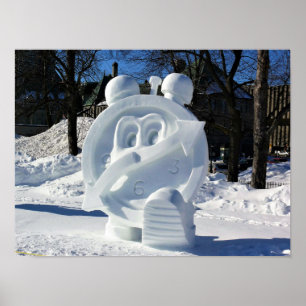 Clock Snow Sculpture, Quebec, Canada Poster