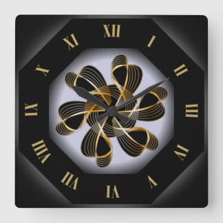 Clock-tagon ~ Black & Gold ~ Black Hole ~  Square Wall Clock