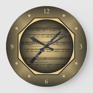 Clock-tagon ~ Oboe ~ Sheet Music ~ Unique ~ Large Clock