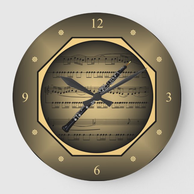 Clock-tagon ~ Oboe ~ Sheet Music ~ Unique ~  Large Clock (Front)