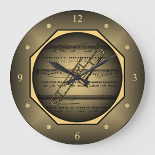 Clock-tagon ~ Trombone ~ Sheet Music ~ Tuscan ~ Large Clock